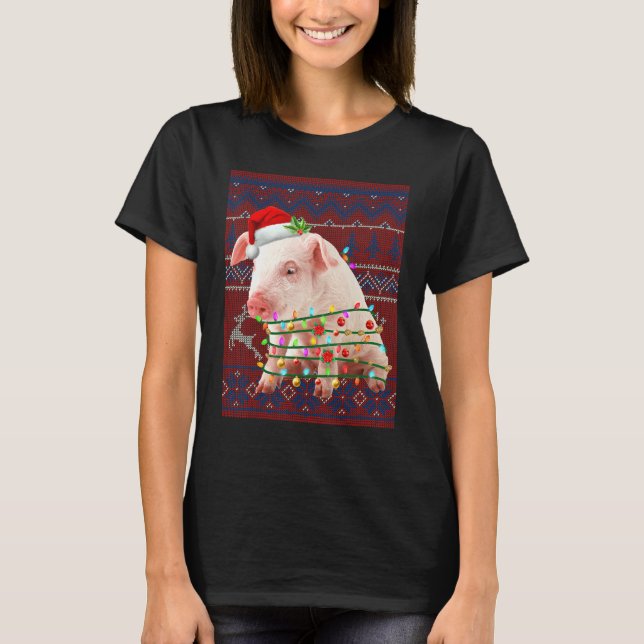 T-shirt Père Noël Cochon sapin de Noël éclaire Pajam doux  (Devant)