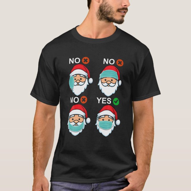 T-shirt Père Noël Comment Porter Un Masque Visage Drôle Pè (Devant)