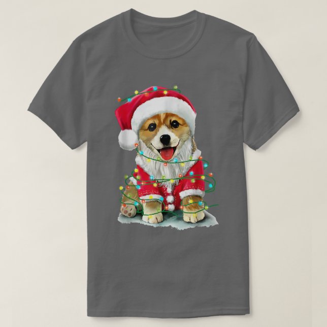 T-shirt Père Noël Corgi - Lumières des arbres de Noël (Design devant)