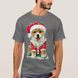 T-shirt Père Noël Corgi - Lumières des arbres de Noël