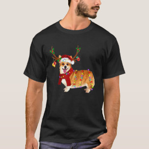 T-shirt Père Noël Corgi Renne Lumière Noël