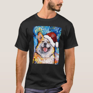T-shirt Père Noël Corgi Souriant Nuit Étoilée Chien Noël P