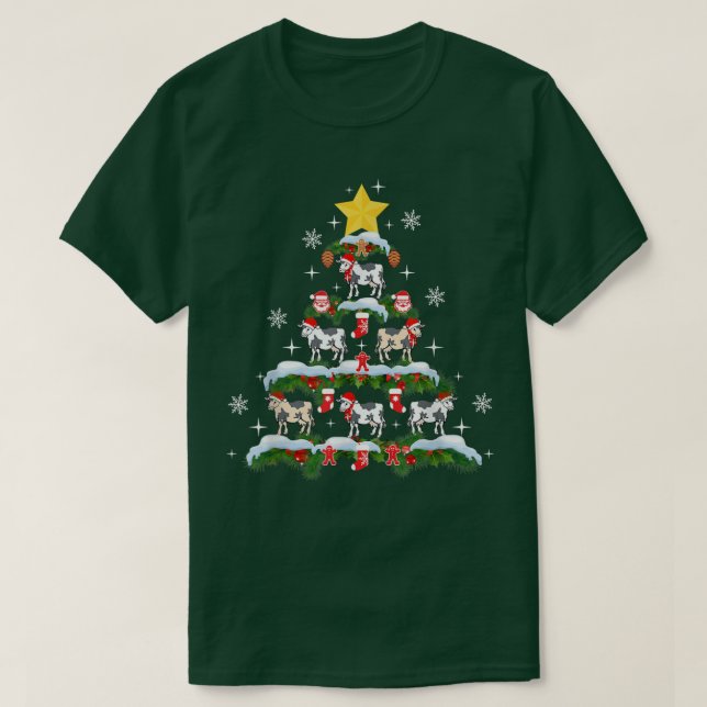 T-shirt Père Noël Cow Christmas Tree Lights Flocs de neige (Design devant)