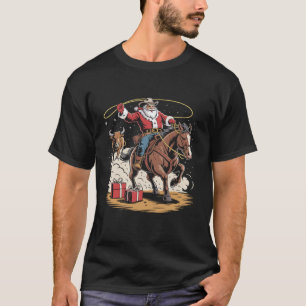 T-shirt Père Noël Cowboy Noël Vintage Cheval Vache 