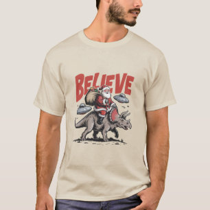 T-shirt Père Noël Croire Dinosaure Noël Triceratops