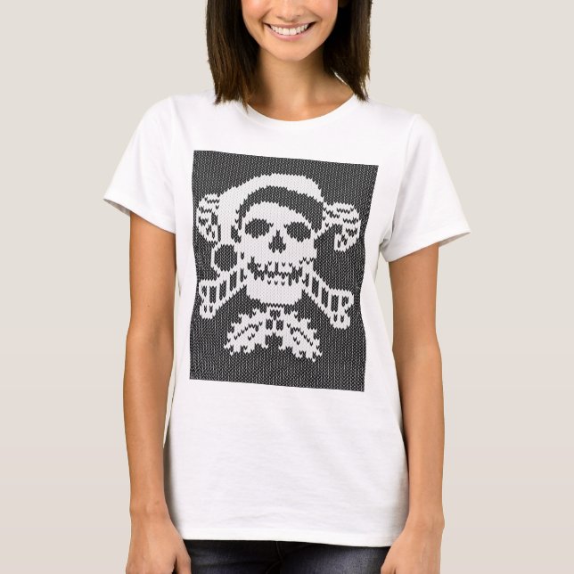 T-shirt Père Noël Crossbones crâne dans un style sucré moc (Devant)