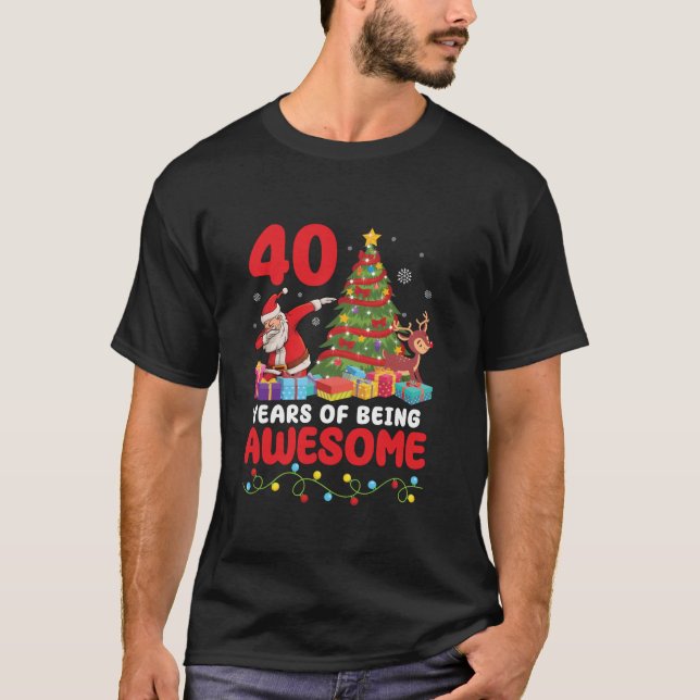 T-shirt Père Noël Dabbing Tree Présente Heureux 40 Ans De  (Devant)