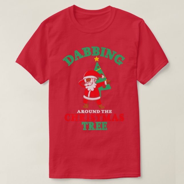 T-shirt Père Noël Dablant Autour De L'Arbre De Noël Joyeux (Design devant)