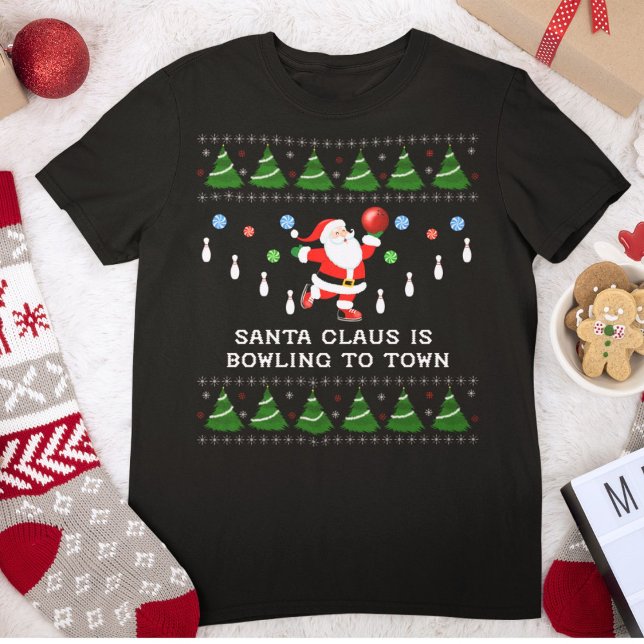 T-shirt Père Noël de bowling arrive en ville (Créateur téléchargé)