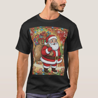 T-shirt Père Noël de dessin animé dodu avec sac de cadeaux