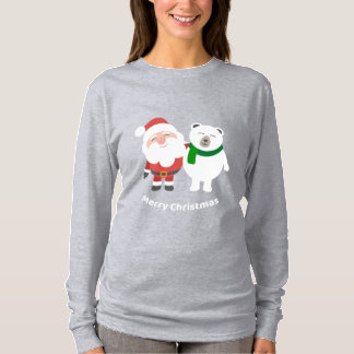 T-shirt Père Noël de dessin animé et ours polaire, Joyeux 