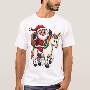 T-shirt Père Noël de Noël à cheval sur une licorne - Fille