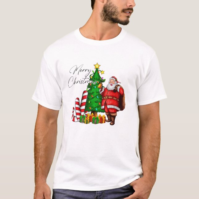 T-shirt Père Noël de Noël avec arbre (Devant)