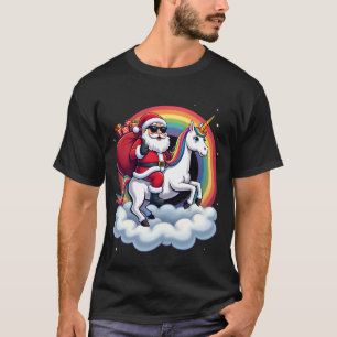 T-shirt Père Noël de Noël Cheval Licorne Femmes Filles Ra
