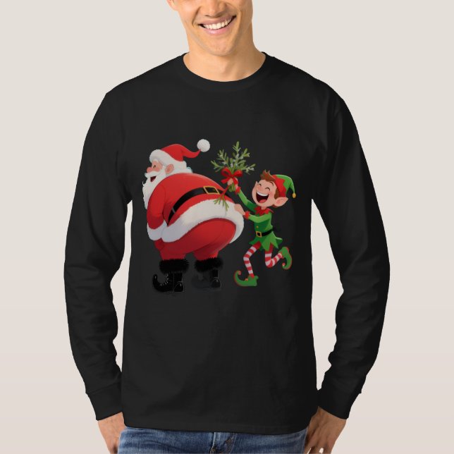 T-shirt Père Noël de Noël drôle à manches longues (Devant)
