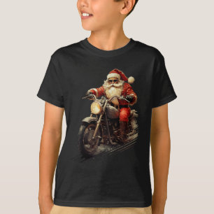 T-shirt Père Noël De Noël En Vélo De Moto Vintage