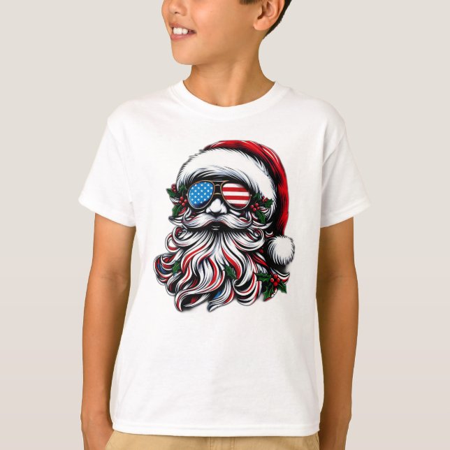 T-shirt Père Noël de Noël Patriotique/Américaine (Devant)