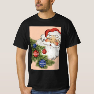 T-shirt Père Noël de Noël vintage avec ornements d'arbre