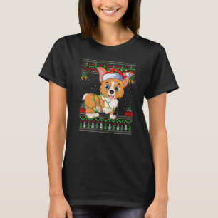 T-shirt Père Noël de style pull de Noël moche Chien Corgi