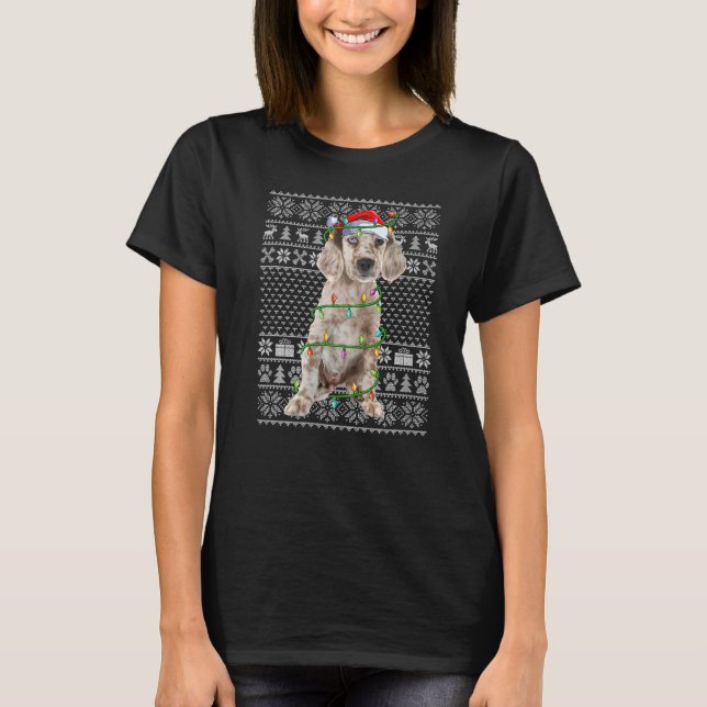 T-shirt Père Noël de style pull de Noël moche Chien Setter (Devant)