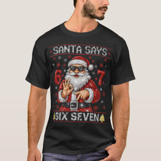 T-shirt Père Noël dit 6 7 Bling Noël Glitter Père Noël