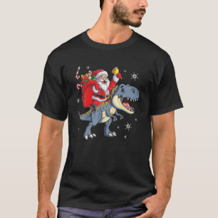 T-shirt Père Noël drôle à cheval sur un dinosaure T Rex No
