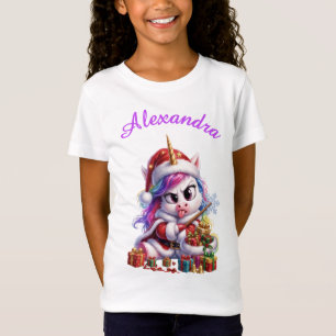 T-Shirt Père Noël drôle et grincheux Licorne Noël personna