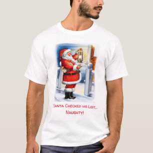 T-shirt Père Noël drôle vérifiant sa liste / Cadeau farceu