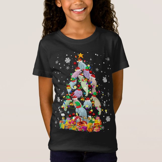 T-Shirt Père Noël ELF Manatee Noël Arbre de Noël Lumières  (Devant)