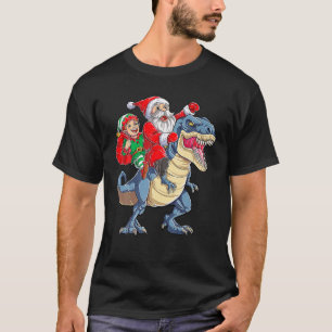 T-shirt Père Noël Elfe à Cheval sur Dinosaure T-Rex Noël G