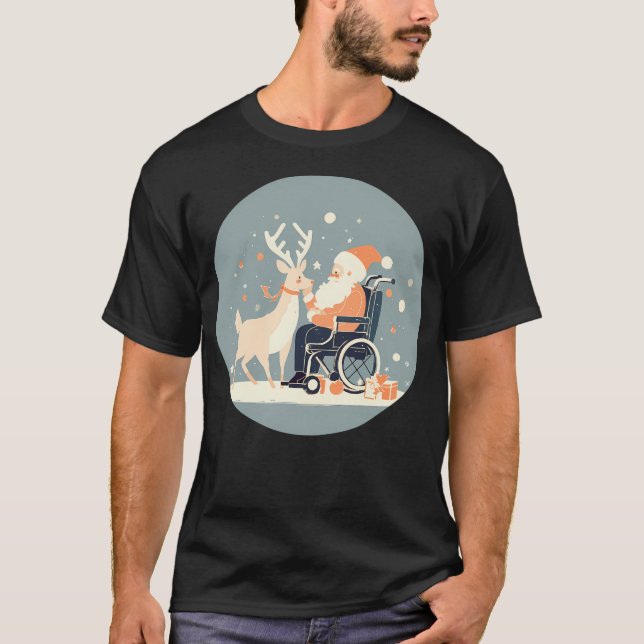 T-shirt Père Noël En Fauteuil Roulant Patte Reindeer (Devant)