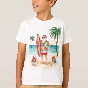 T-shirt Père Noël en surf à la fête de Noël sur la plage