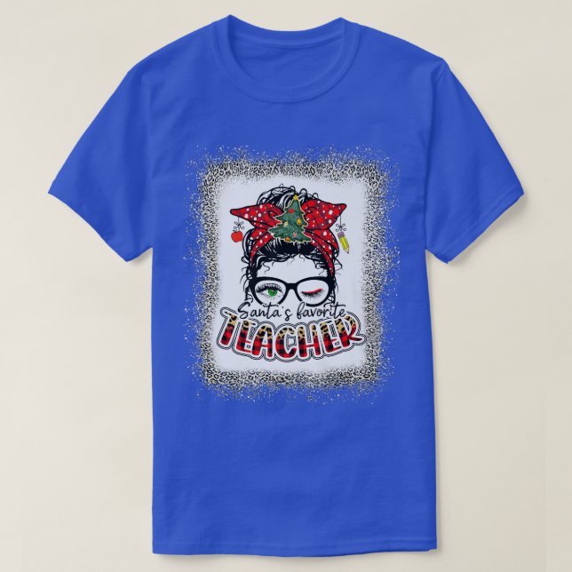T-shirt Père Noël Enseignant Favori Enseignant Bleached En (Design devant)