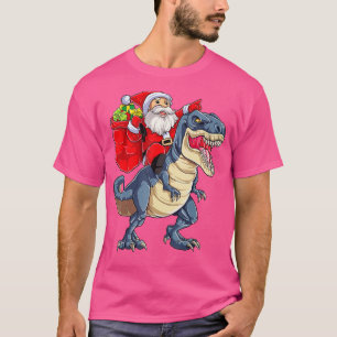 T-shirt Père Noël équitation Dinosaur T rex Christmas Boys
