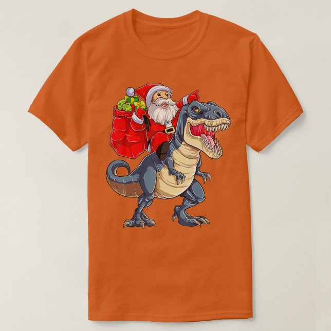 T-shirt Père Noël équitation Dinosaur T rex Christmas Boys (Design devant)