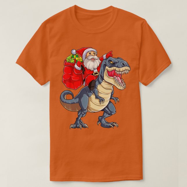 T-shirt Père Noël équitation Dinosaur T rex Christmas Boys (Design devant)