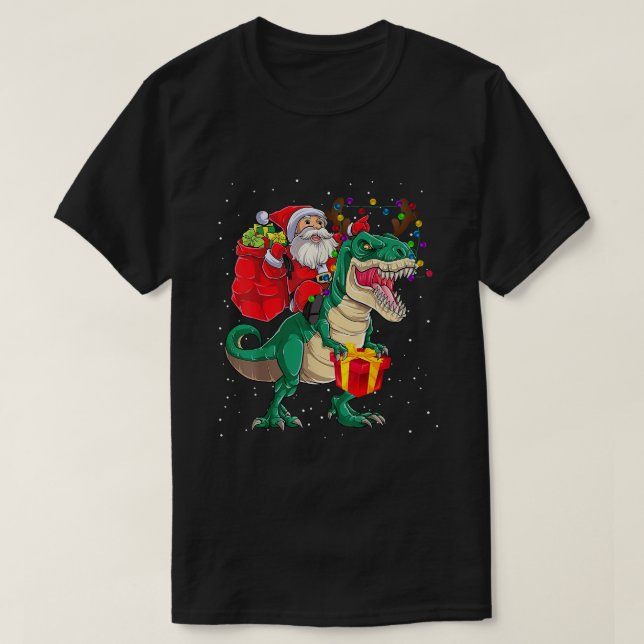 T-shirt Père Noël équitation Dinosaur T rex Funny Christma (Design devant)