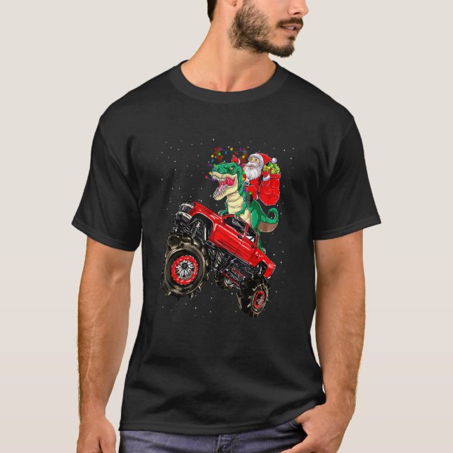 T-shirt Père Noël équitation Dinosaur Trex Monster Camion  (Devant)