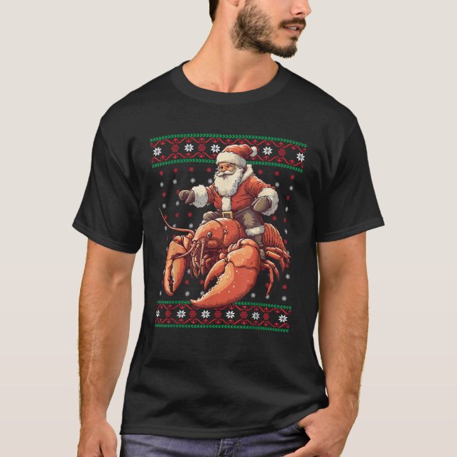 T-shirt Père Noël équitation Homard drôle Homard Lobster l (Devant)