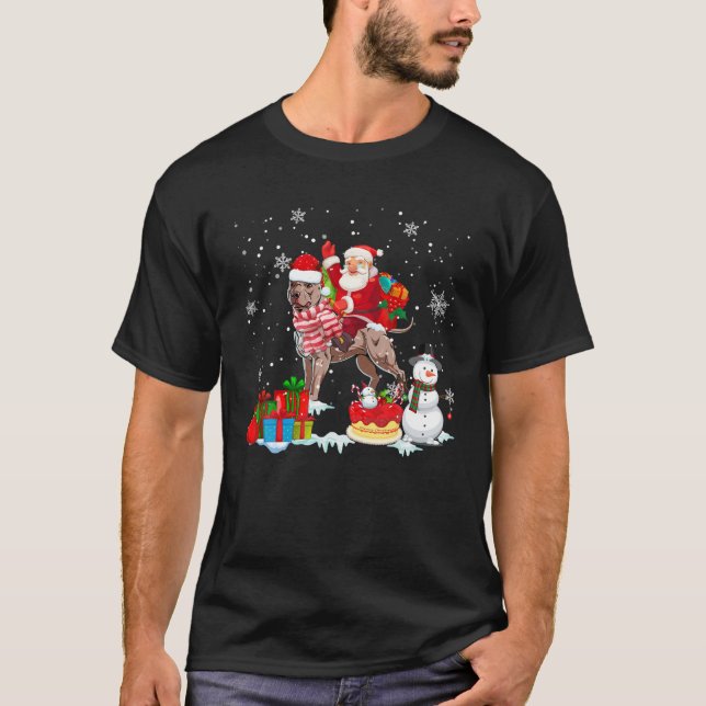 T-shirt père Noël équitation Pitbull Noël Pyjama famille n (Devant)