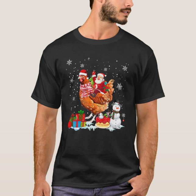 T-shirt père Noël équitation poulet Noël Pyjama famille ne (Devant)