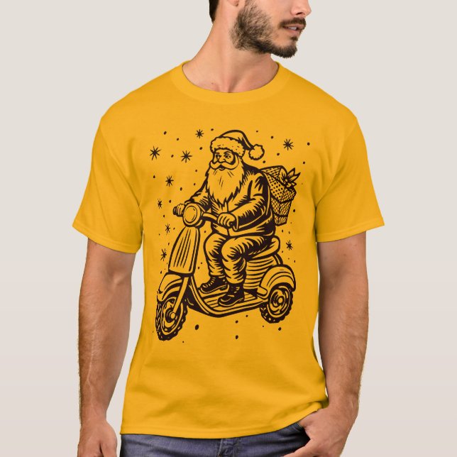 T-shirt Père Noël équitation Un Scooter avec conception de (Devant)