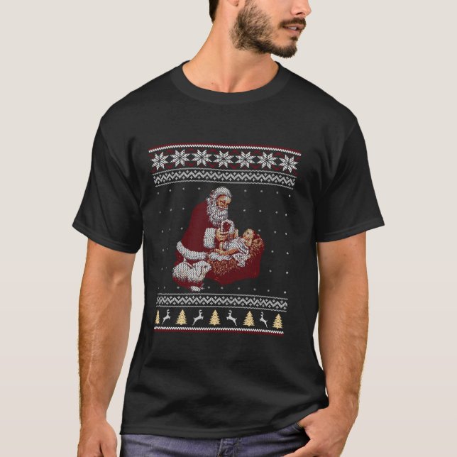 T-shirt Père Noël Et Bébé Jésus Directeur De La Nativité N (Devant)