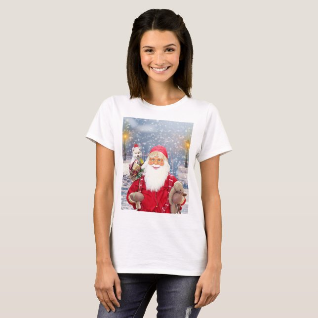 T-shirt Père Noël et cadeaux de Noël Chien Esquimau Améric (Devant entier)