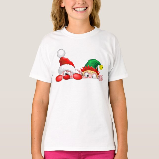 T-shirt Père Noël et Elf Cute et drôle Caractères Pékin (Devant)