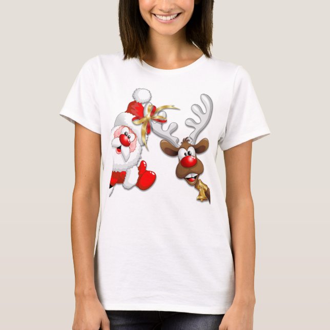 T-shirt Père Noël et Reindeer Joyeux Noël Joyeux dessin an (Devant)