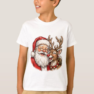 T-shirt Père Noël et rennes de fête Joyeux Noël