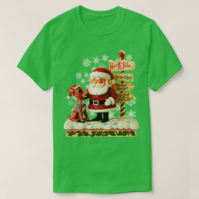 T-shirt Père Noël et Rudolph Folk Art Style (Design devant)