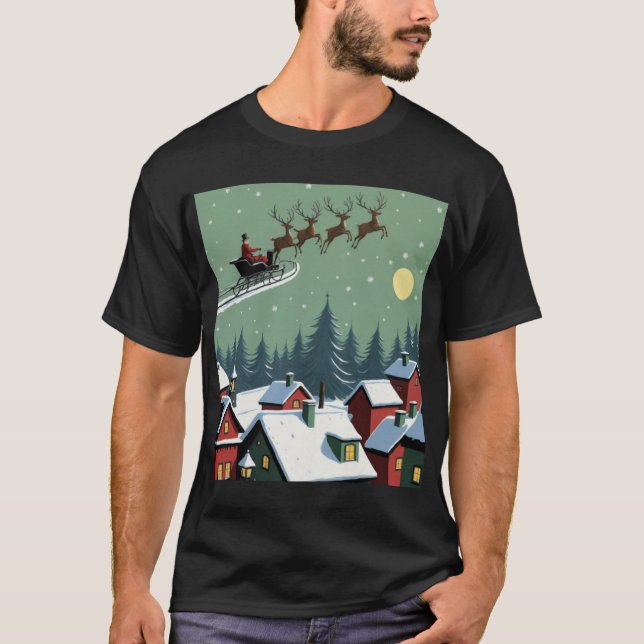 T-shirt Père Noël et son Sleigh (Devant)