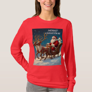 T-shirt Père Noël et un petit chiot blanc